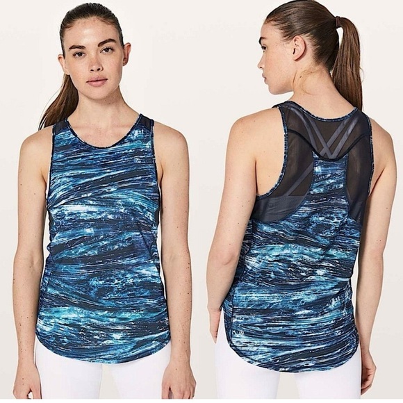 Lululemon Women Sculpt Tank II Interconnect Blue Multi Print Sleeveless Top 6 - Picture 1 of 5